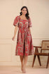Women Red A-line White-Printed Dress